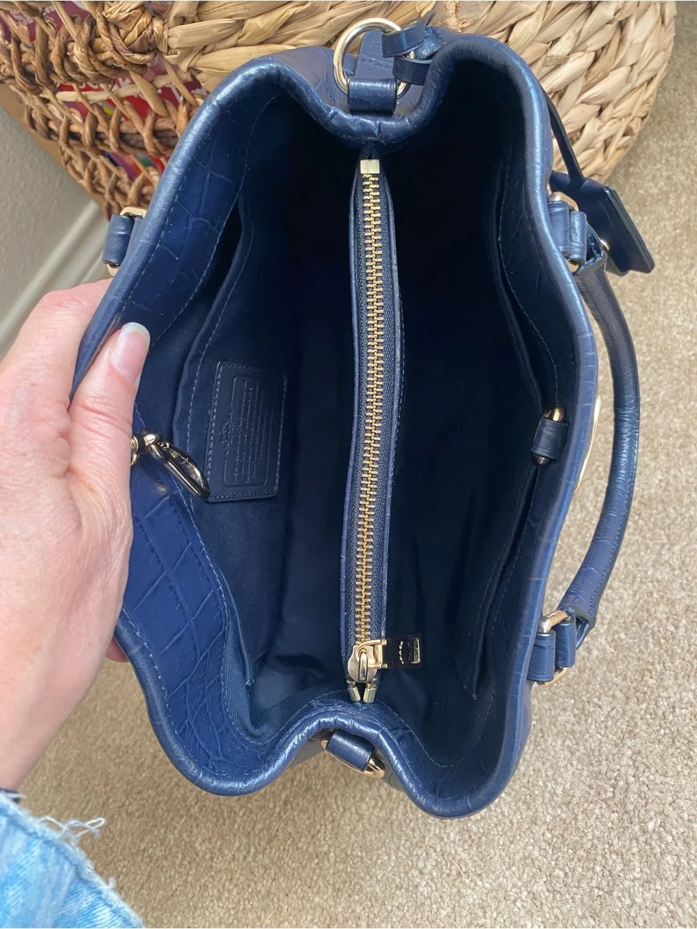 COACH Margot Carryall Purse Midnight Blue Croc-Embossed Leather Designer